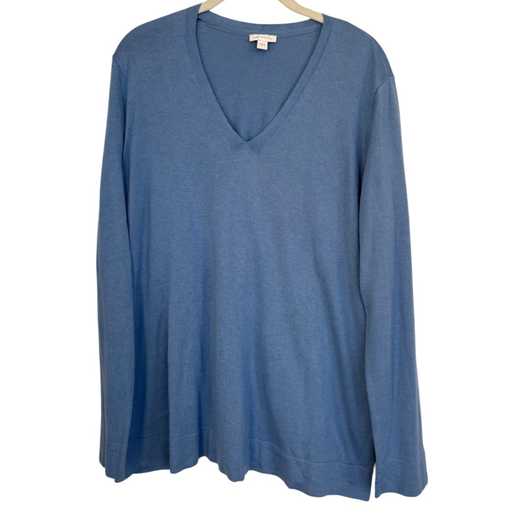 J. Jill Blue Silk Cotton V Neck Long Sleeve Sweater Sz Large